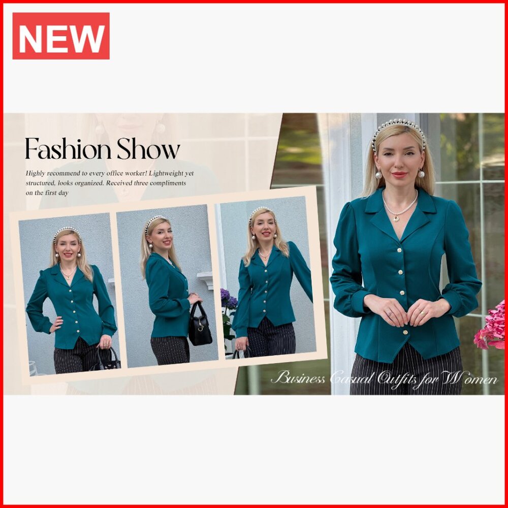 Polyester Blend V-Neck Button Down Blouse with La… - image 7